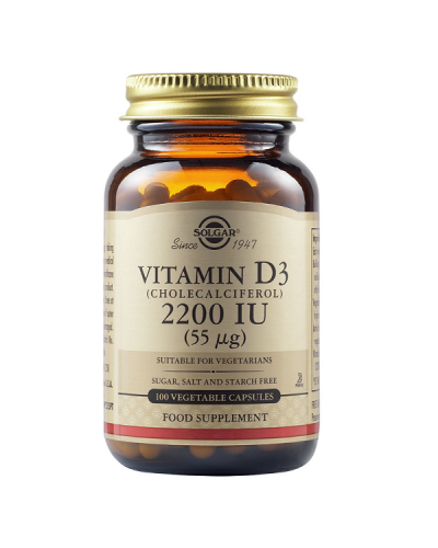 SOLGAR VITAMIN D3 (CHOLECALCIFEROL) 2200IU (55µG) 100 VEGETABLE CAPSULES