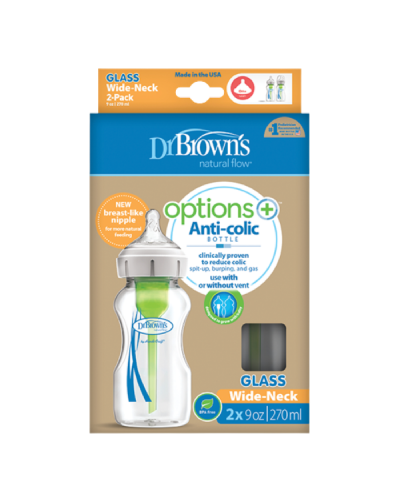 DR.BROWNS ΜΠΙΜΠΕΡΟ ΓΥΑΛΙΝΟ ΜΕ ΦΑΡΔΥ ΛΑΙΜΟ OPTIONS+ 270ML 2ΤΜΧ