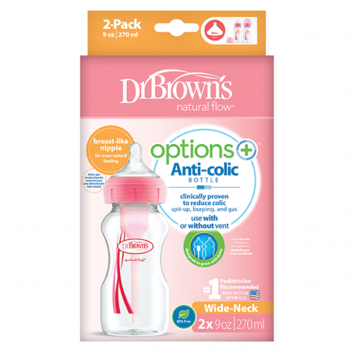 DR.BROWNS ΜΠΙΜΠΕΡΟ ΠΛΑΣΤΙΚΟ ΜΕ ΦΑΡΔΥ ΛΑΙΜΟ OPTIONS+ ΡΟΖ 270ML 2ΤΜΧ