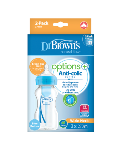 DR.BROWNS ΜΠΙΜΠΕΡΟ ΠΛΑΣΤΙΚΟ ΜΕ ΦΑΡΔΥ ΛΑΙΜΟ OPTIONS+ ΜΠΛΕ 270ML 2ΤΜΧ