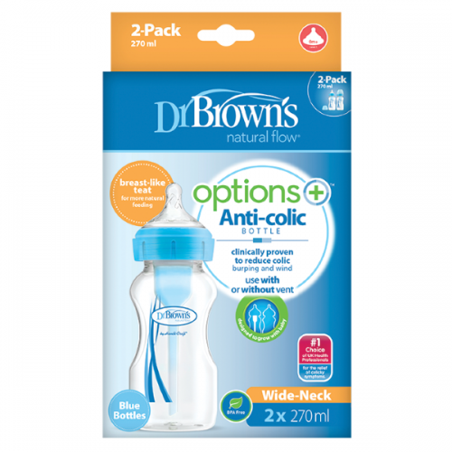 DR.BROWNS ΜΠΙΜΠΕΡΟ ΠΛΑΣΤΙΚΟ ΜΕ ΦΑΡΔΥ ΛΑΙΜΟ OPTIONS+ ΜΠΛΕ 270ML 2ΤΜΧ