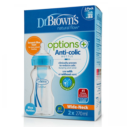 DR.BROWNS ΜΠΙΜΠΕΡΟ ΠΛΑΣΤΙΚΟ ΜΕ ΦΑΡΔΥ ΛΑΙΜΟ OPTIONS+ ΜΠΛΕ 270ML 2ΤΜΧ