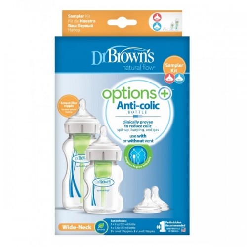 DR.BROWNS PROMO SMALL ΜΠΙΜΠΕΡΟ ΠΛΑΣΤΙΚΟ OPTIONS+ ΜΕ ΦΑΡΔΥ ΛΑΙΜΟ 1x270ml & 1x150ml 2τμχ