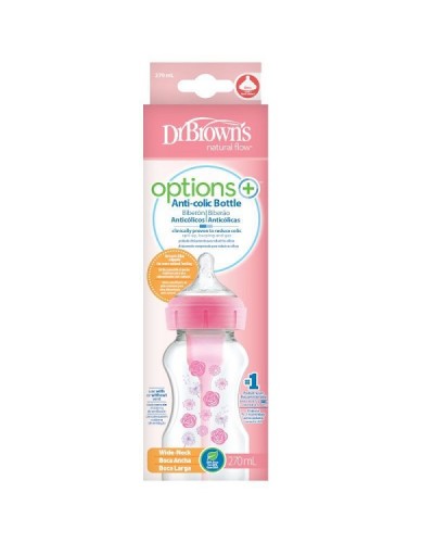 DR.BROWNS ΜΠΙΜΠΕΡΟ ΠΛΑΣΤΙΚΟ ΜΕ ΦΑΡΔΥ ΛΑΙΜΟ OPTIONS+ ΡΟΖ 270ML