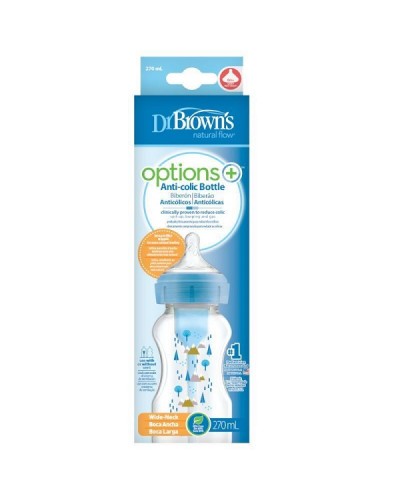 DR.BROWNS ΜΠΙΜΠΕΡΟ ΠΛΑΣΤΙΚΟ ΜΕ ΦΑΡΔΥ ΛΑΙΜΟ OPTIONS+ ΜΠΛΕ 270ML