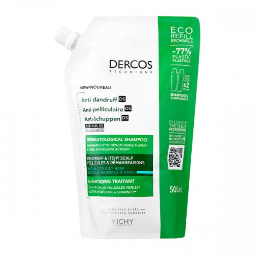 VICHY DERCOS ANTI-DANDRUFF DS ECO REFILL ΣΑΜΠΟΥΑΝ ΚΑΤΑ ΤΗΣ ΠΙΤΥΡΙΔΑΣ ΓΙΑ ΓΙΑ ΚΑΝΟΝΙΚΑ & ΛΙΠΑΡΑ ΜΑΛΛΙΑ 500ML