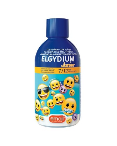 ELGYDIUM JUNIOR EMOJI MOUTHWASH ΣΤΟΜΑΤΙΚΟ ΔΙΑΛΥΜΑ ΓΙΑ ΠΑΙΔΙΑ 7 ΕΩΣ 12 ΕΤΩΝ ΜΕ ΓΕΥΣΗ ΚΟΚΚΙΝΩΝ ΜΟΥΡΩΝ 500ML