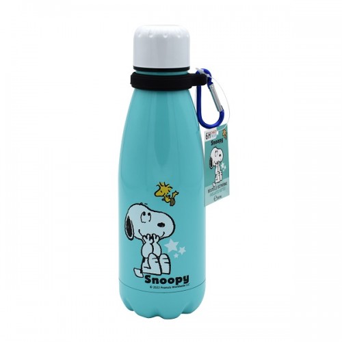 TAKE CARE BOTTLE WITH HOOK SNOOPY GREEN 350ML