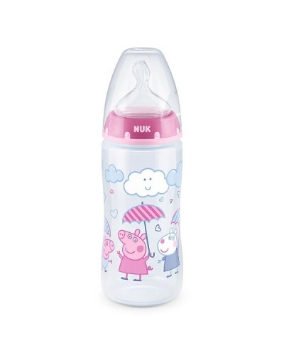 NUK PEPPA PIG FIRST CHOICE PLUS ΜΠΙΜΠΕΡΟ ΠΛΑΣΤΙΚΟ ΜΕ ΘΗΛΗ ΣΙΛΙΚΟΝΗΣ & ΔΕΙΚΤΗ ΕΛΕΓΧΟΥ ΘΕΡΜΟΚΡΑΣΙΑΣ 6-18 ΜΗΝΩΝ ΡΟΖ 300ML