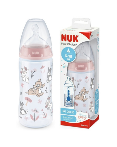 NUK FIRST CHOICE PLUS ΜΠΙΜΠΕΡΟ ΠΛΑΣΤΙΚΟ ΜΕ ΘΗΛΗ ΣΙΛΙΚΟΝΗΣ & ΔΕΙΚΤΗ ΕΛΕΓΧΟΥ ΘΕΡΜΟΚΡΑΣΙΑΣ 6-18 ΜΗΝΩΝ BAMBI 300ML