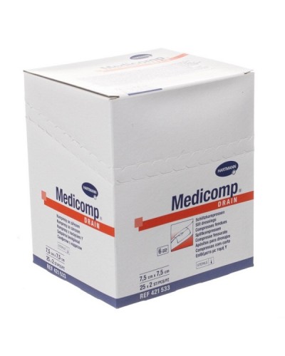 HARTMANN MEDICOMP DRAIN ΓΑΖΑ ΤΡΑΧΕΙΟΤΟΜΙΑΣ ΑΠΟΣΤΕΙΡΩΜΕΝΗ 6ply 7,5x7,5Ccm 25x2τμχ