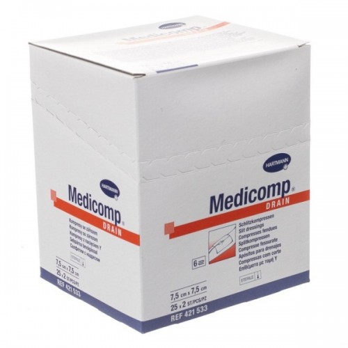 HARTMANN MEDICOMP DRAIN ΓΑΖΑ ΤΡΑΧΕΙΟΤΟΜΙΑΣ ΑΠΟΣΤΕΙΡΩΜΕΝΗ 6ply 7,5x7,5Ccm 25x2τμχ