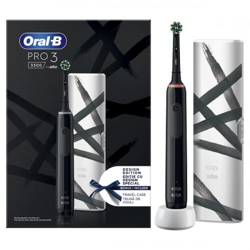 ORAL-B PRO 3 3500 BLACK DESIGN EDITION ΜΑΥΡΗ ΗΛΕΚΤΡΙΚΗ ΟΔΟΝΤΟΒΟΥΡΤΣΑ & ΘΗΚΗ ΤΑΞΙΔΙΟΥ