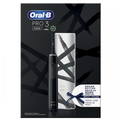 ORAL-B PRO 3 3500 BLACK DESIGN EDITION ΜΑΥΡΗ ΗΛΕΚΤΡΙΚΗ ΟΔΟΝΤΟΒΟΥΡΤΣΑ & ΘΗΚΗ ΤΑΞΙΔΙΟΥ