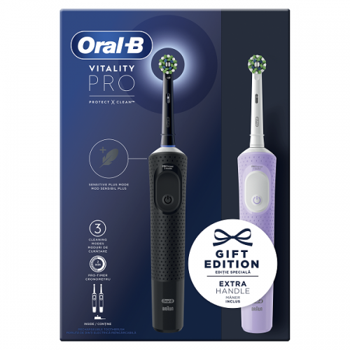 ORAL-B VITALITY PRO DUO BLACK-PINK ΜΑΥΡΗ & ΜΩΒ ΗΛΕΚΤΡΙΚΗ ΟΔΟΝΤΟΒΟΥΡΤΣΑ 2 ΤΜΧ