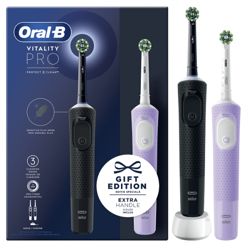 ORAL-B VITALITY PRO DUO BLACK-PINK ΜΑΥΡΗ & ΜΩΒ ΗΛΕΚΤΡΙΚΗ ΟΔΟΝΤΟΒΟΥΡΤΣΑ 2 ΤΜΧ