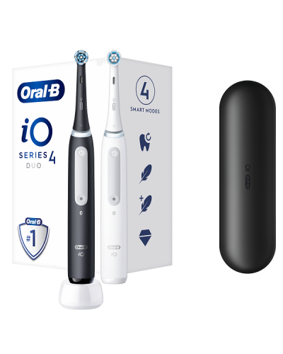 ORAL-B iO SERIES 4 DUO BLACK & WHITE ΗΛΕΚΤΡΙΚΕΣ ΟΔΟΝΤΟΒΟΥΡΤΣΕΣ ΜΑΥΡΗ & ΑΣΠΡΗ 2τμχ & ΘΗΚΗ ΤΑΞΙΔΙΟΥ 1τμχ