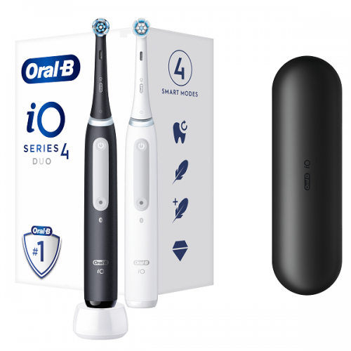 ORAL-B iO SERIES 4 DUO BLACK & WHITE ΗΛΕΚΤΡΙΚΕΣ ΟΔΟΝΤΟΒΟΥΡΤΣΕΣ ΜΑΥΡΗ & ΑΣΠΡΗ 2τμχ & ΘΗΚΗ ΤΑΞΙΔΙΟΥ 1τμχ