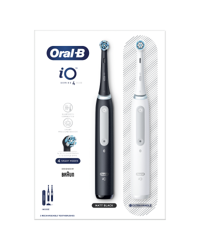 ORAL-B iO SERIES 4 DUO BLACK & WHITE ΗΛΕΚΤΡΙΚΕΣ ΟΔΟΝΤΟΒΟΥΡΤΣΕΣ ΜΑΥΡΗ & ΑΣΠΡΗ 2τμχ & ΘΗΚΗ ΤΑΞΙΔΙΟΥ 1τμχ