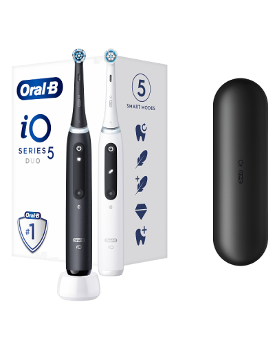 ORAL-B iO SERIES 5 DUO BLACK & WHITE ΗΛΕΚΤΡΙΚΕΣ ΟΔΟΝΤΟΒΟΥΡΤΣΕΣ ΜΑΥΡΗ & ΑΣΠΡΗ 2τμχ & ΘΗΚΗ ΤΑΞΙΔΙΟΥ 1τμχ