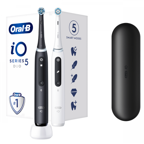 ORAL-B iO SERIES 5 DUO BLACK & WHITE ΗΛΕΚΤΡΙΚΕΣ ΟΔΟΝΤΟΒΟΥΡΤΣΕΣ ΜΑΥΡΗ & ΑΣΠΡΗ 2τμχ & ΘΗΚΗ ΤΑΞΙΔΙΟΥ 1τμχ