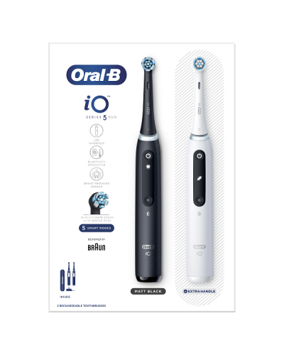 ORAL-B iO SERIES 5 DUO BLACK & WHITE ΗΛΕΚΤΡΙΚΕΣ ΟΔΟΝΤΟΒΟΥΡΤΣΕΣ ΜΑΥΡΗ & ΑΣΠΡΗ 2τμχ & ΘΗΚΗ ΤΑΞΙΔΙΟΥ 1τμχ