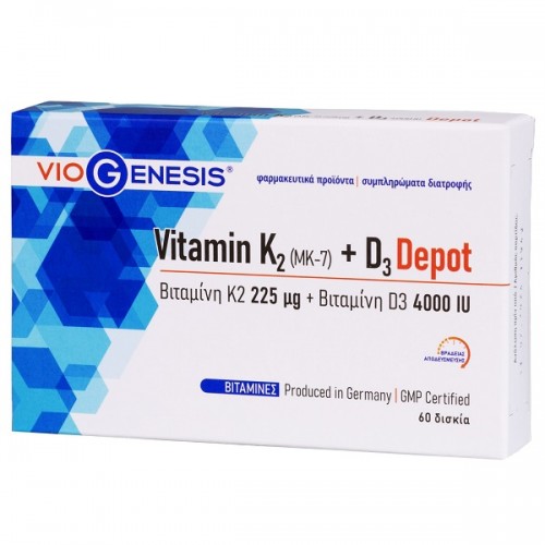 VIOGENESIS VITAMIN K2 (MK-7) 225μG + VITAMIN D3 4000IU DEPOT 60tabs