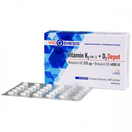 VIOGENESIS VITAMIN K2 (MK-7) 225μG + VITAMIN D3 4000IU DEPOT 60tabs