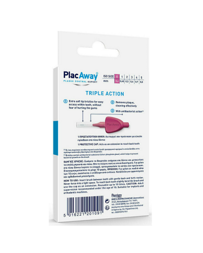 PLAC AWAY TRIPLE ACTION ΜΕΣΟΔΟΝΤΙΑ ΒΟΥΡΤΣΑΚΙΑ 0.4MM ISO 0 ΡΟΖ 6ΤΜΧ