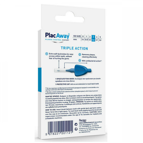 PLAC AWAY TRIPLE ACTION ΜΕΣΟΔΟΝΤΙΑ ΒΟΥΡΤΣΑΚΙΑ 0.6MM ISO 3 ΜΠΛΕ 6ΤΜΧ