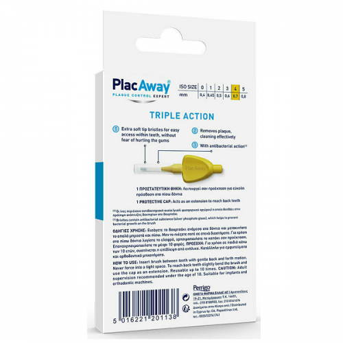 PLAC AWAY TRIPLE ACTION ΜΕΣΟΔΟΝΤΙΑ ΒΟΥΡΤΣΑΚΙΑ 0.7MM ISO 4 ΚΙΤΡΙΝΟ 6ΤΜΧ