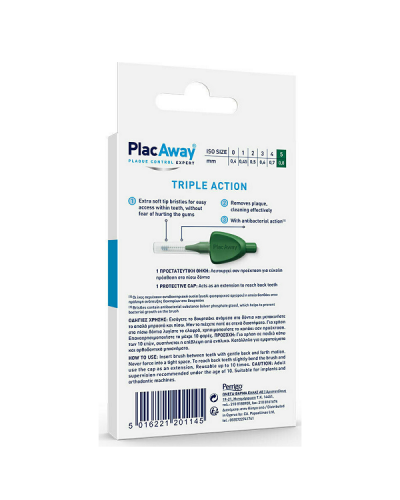 PLAC AWAY TRIPLE ACTION ΜΕΣΟΔΟΝΤΙΑ ΒΟΥΡΤΣΑΚΙΑ 0.8MM ISO 5 ΠΡΑΣΙΝΟ 6ΤΜΧ