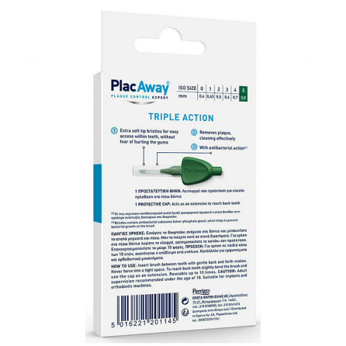 PLAC AWAY TRIPLE ACTION ΜΕΣΟΔΟΝΤΙΑ ΒΟΥΡΤΣΑΚΙΑ 0.8MM ISO 5 ΠΡΑΣΙΝΟ 6ΤΜΧ