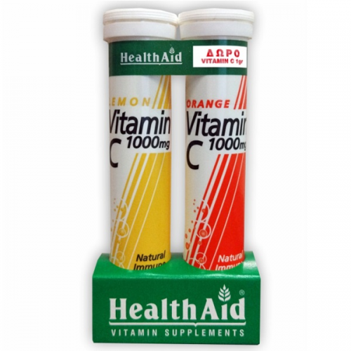 HEALTH AID PROMO VITAMIN C 1000MG ΜΕ ΓΕΥΣΗ ΛΕΜΟΝΙ 20 ΑΝΑΒΡΑΖΟΝΤΑ ΔΙΣΚΙΑ & VITAMIN C 1000MG ΜΕ ΓΕΥΣΗ ΠΟΡΤΟΚΑΛΙ 20 ΑΝΑΒΡΑΖΟΝΤΑ ΔΙΣΚΙΑ