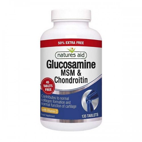 NATURES AID GLUCOSAMINE 500mg, MSM 500mg, CHONDROITIN 100mg WITH VITAMIN C 135 TABS