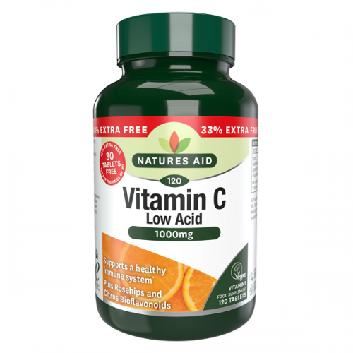 NATURES AID VITAMIN C 1000mg LOW ACID WITH ROSEHIPS & CITRU 120tabs