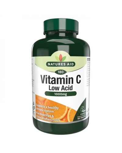 NATURES AID VITAMIN C 1000MG LOW ACID (WITH ROSEHIPS & CITRUS BIOFLAVONOIDS) 180TABS