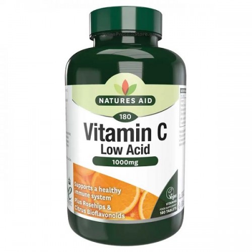 NATURES AID VITAMIN C 1000MG LOW ACID (WITH ROSEHIPS & CITRUS BIOFLAVONOIDS) 180TABS