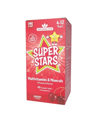 NATURES AID SUPER STARS MULTIVITAMIN (4-12 YEARS) CHERRY 60 CHEWABLE TABS