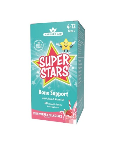 NATURES AID SUPER STARS BONE SUPPORT (4-12 YEARS) STRAWBERRY MILKSHAKE 60 CHEWABLE TABS