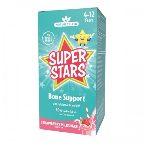 NATURES AID SUPER STARS BONE SUPPORT (4-12 YEARS) STRAWBERRY MILKSHAKE 60 CHEWABLE TABS