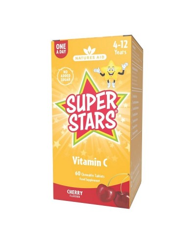 NATURES AID SUPER STARS VITAMIN C (4 - 12 YEARS) CHERRY 60 CHEWABLE TABS