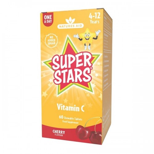 NATURES AID SUPER STARS VITAMIN C (4 - 12 YEARS) CHERRY 60 CHEWABLE TABS