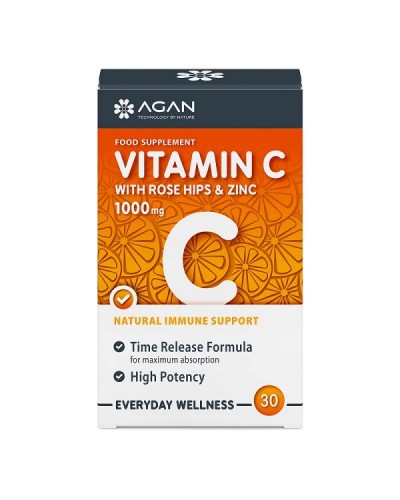 AGAN VITAMIN C 1000 MG WITH ROSE HIPS & ZINC 30 TR TABS