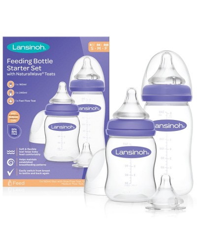 LANSINOH FEEDING BOTTLE STARTER SET ΜΠΙΜΠΕΡΟ 160ML & ΜΠΙΜΠΕΡΟ 240ML & ΘΗΛΗ 1ΤΜΧ