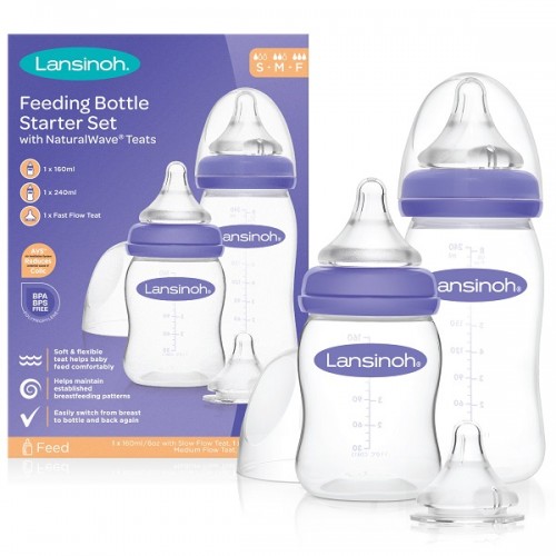 LANSINOH FEEDING BOTTLE STARTER SET ΜΠΙΜΠΕΡΟ 160ML & ΜΠΙΜΠΕΡΟ 240ML & ΘΗΛΗ 1ΤΜΧ