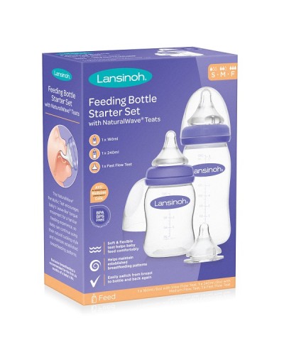 LANSINOH FEEDING BOTTLE STARTER SET ΜΠΙΜΠΕΡΟ 160ML & ΜΠΙΜΠΕΡΟ 240ML & ΘΗΛΗ 1ΤΜΧ