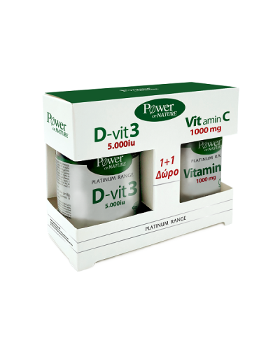 POWER HEALTH PLATINUM D-VIT3 5000IU 60TABS & ΔΩΡΟ VITAMIN C 1000MG 20TABS