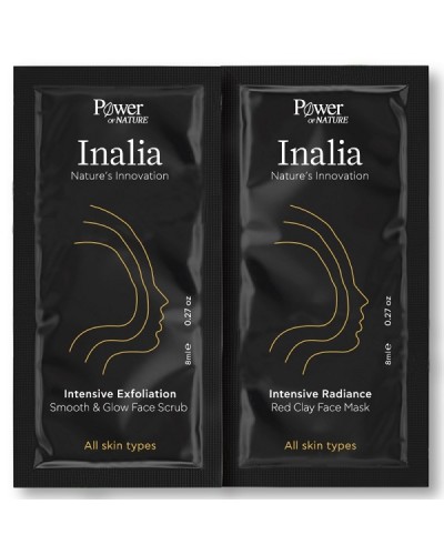 INALIA INTENSIVE EXFOLIATION SMOOTH & GLOW FACE SCRUB 8ML & INALIA INTENSIVE RADIANCE RED CLAY FACE MASK 8ML