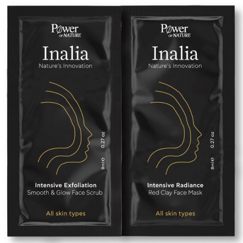 INALIA INTENSIVE EXFOLIATION SMOOTH & GLOW FACE SCRUB 8ML & INALIA INTENSIVE RADIANCE RED CLAY FACE MASK 8ML